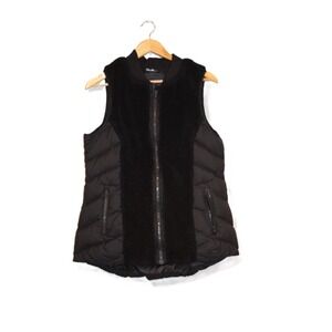 Athleta Black Quilted Fleece Trim Puffer Vest Womens Size Medium‎